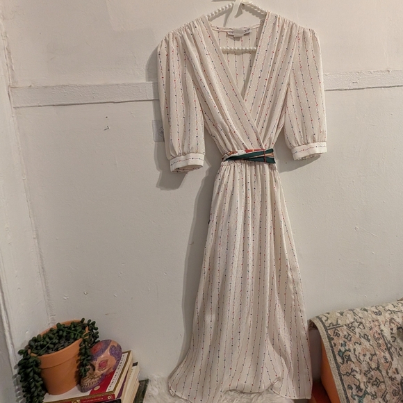 Vintage Wrap V-neck Dress Abstract Multicolor Dots Swiss Dot Christmas Party - Picture 9 of 9